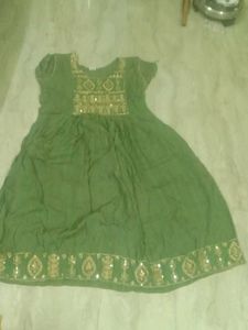 Green Embroidered anarkali kurti set