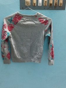Grey Sweatshirt with Floral Sleeves &amp; 'G'