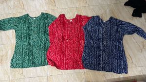 Set of 3 Cotton Bandhani Print Short kurti