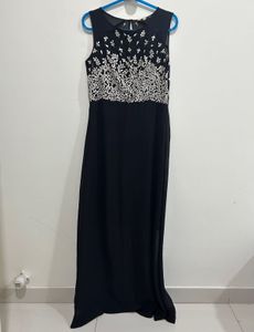 AND Elegant Black Embroidered Maxi Dress/Gown