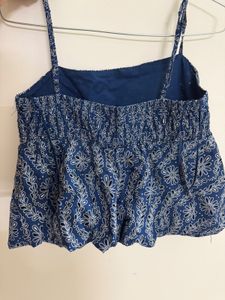 Blue Floral Print Peplum Top