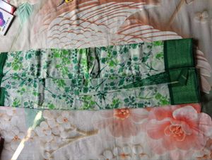 Elegant White &amp; Green Floral Saree