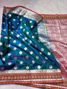 Peacock Blue Dual Tone Banarasi Saree