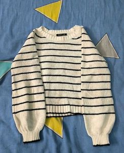 Striped Knit Sweater with Balloon Sleeves