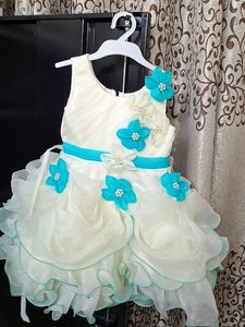Elegant Turquoise & White Flower Girl Dress