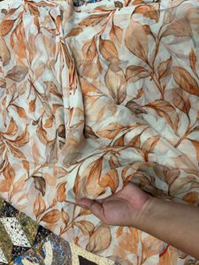 Elegant Orange Floral Print Saree and Blouse