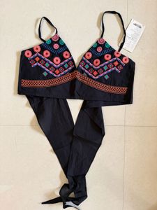 VIRGIO Boho Embroidered Strappy Crop Top
