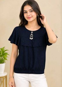 Stylish Navy Polka Dot Top with Charm