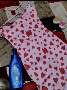 Pink Heart Print Slip Dress