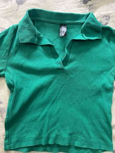 Emerald Green Ribbed Polo Top
