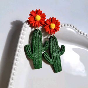 Orange Cactus Flower Dangle Earrings