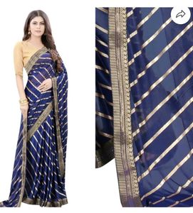 Elegant Navy Saree with Gold Stripes