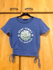 Blue Graphic T-Shirt with Drawstring Sides
