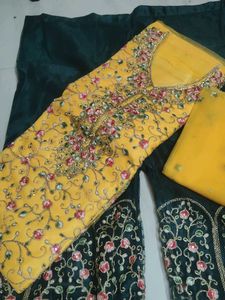 Embroidered Yellow &amp; Green Salwar Suit