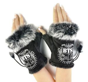 BTS Winter Faux Fur Fingerless Gloves