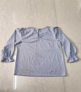 Cute Blue Striped Puff Sleeve Top