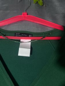Zara Green V-Neck Cardigan with Elbow Patches