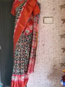 1-TimeUsed ElegantIkkatSilkSaree +StichedBlouse