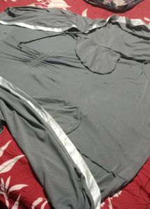 Cozy Grey Robe with Satin Trim