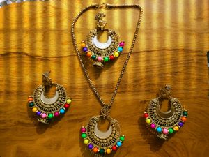 Punjabi Necklace With Earrings And Maangtikka