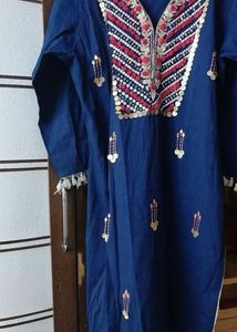 Embroidered Blue Cotton Kurta