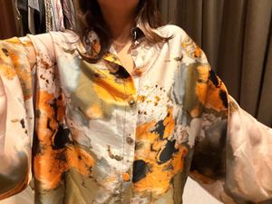 Abstract printed satin designer blouse