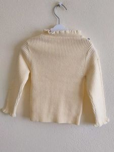 Cute Cream Ribbed Knit Sweater