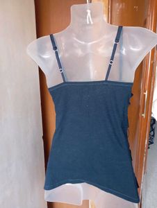 Navy Blue Ruffled Tank Top
