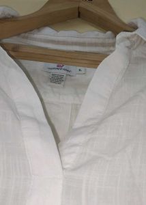 White Striped Collared Tunic Top