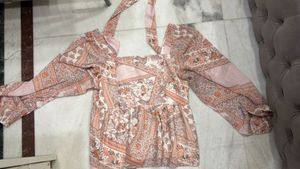 Boho Print Peplum Blouse