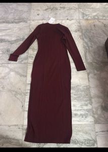 Maroon Long Sleeve Bodycon Full Length Dress