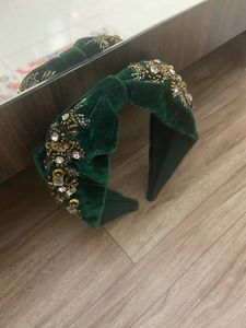 Green Embellished Velvet Headband