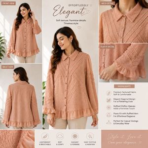 Chic Peach Textured Blouse with Ruffle Hem