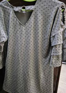Grey Printed Tiered Sleeve Top