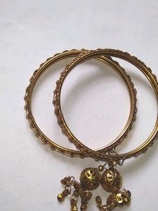 Vintage Oxidized Metal Bangles with Tassels