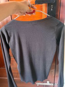 Chic Black Square Neck Long Sleeve Top