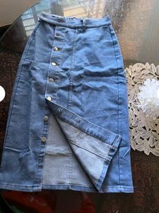 High Waist Denim Midi Skirt