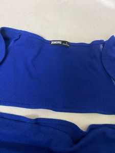 Blue Cut-Out Long Sleeve Top