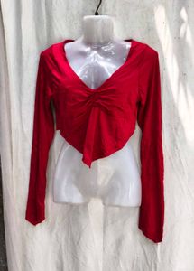 81209. Chic Red V-Neck Twist Front Long Sleeve Top