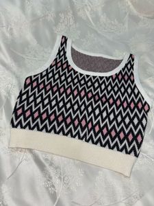 Chic Diamond Pattern Knit Tank Top