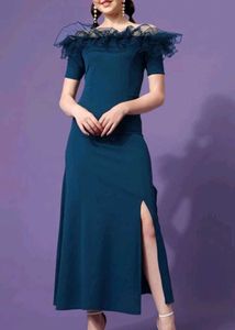 Elegant Teal Off-Shoulder Ruffle Dress