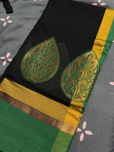 Elegant Black &amp; Green Silk Saree
