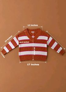 RUST &amp; WHITE STRIPED V-NECK SWEATER