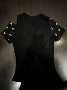 Black Embellished Cross T-Shirt