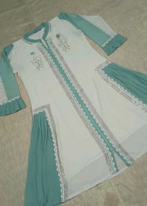 Elegant Sea Green &amp; White unique design dress