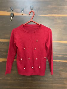 Mroon Pearl Embellished Sweater
