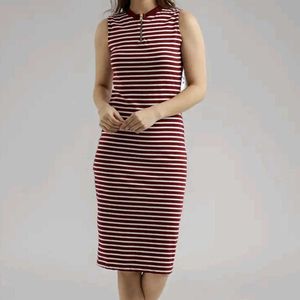 Maroon and White sleeveless stripped midi