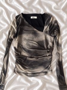 y2k smoky grey mesh top crop