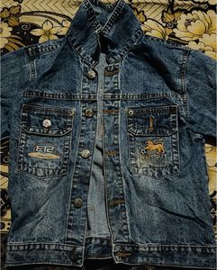 Vintage Kids Blue Denim Jacket with Graphic Chest