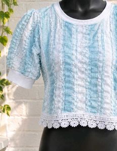Blue &amp; White Striped Textured Top